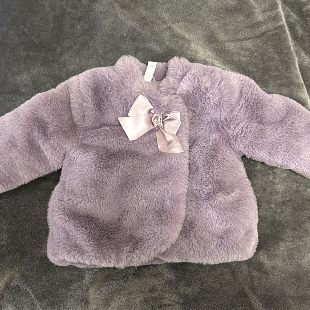 Kids Lavender Faux Fur Jacket with Bow